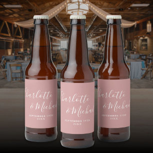 Elegante handtekening script stoffig roze bruiloft bier etiket