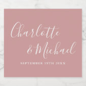 Elegante handtekening script stoffige roze bruilof sparkling wijnetiket (Enkel label)