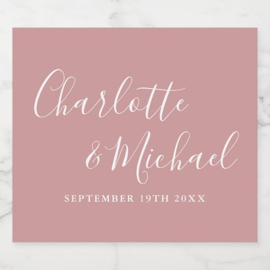 Elegante handtekening script stoffige roze bruilof sparkling wijnetiket (Enkel label)