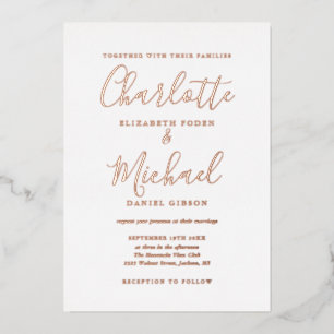 Elegante handtekening script trouw roze goud folie uitnodiging