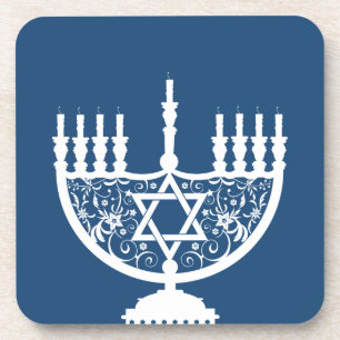Elegante Hanukkah-menorah met bloemrijke Davidster Bier Onderzetter