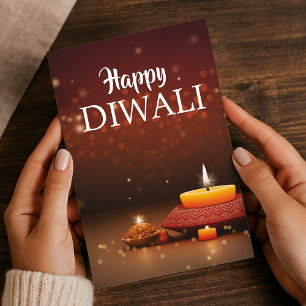 Elegante Happy Diwali met Diyas Feestelijke Groet Feestdagenkaart