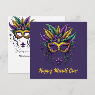Elegante Happy Mardi Gras Feathered & Mask Feestdagenkaart