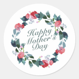 Elegante Happy Moederdag Bloemen Krans Sticker