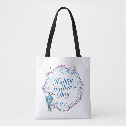 Elegante Happy Moederdag Blue Krans Canvas tas (Voorkant)