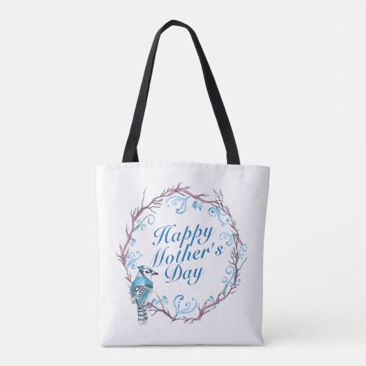 Elegante Happy Moederdag Blue Krans Canvas tas (Achterkant)