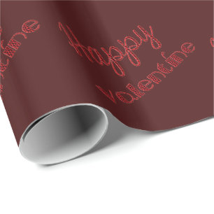 Elegante Happy Valentijn Typografie Donkerrood Cadeaupapier