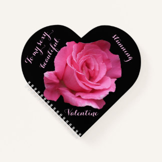 Elegante Happy Valentine roze roos zwart liefdesda Notitieboek