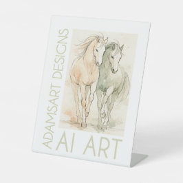 Elegante Harmonie – Waterverfpaarden Reclamebord Met Voetstuk