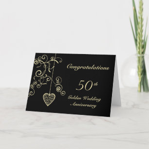 Elegante Hart Gouden Bruiloft Jubileum Kaart
