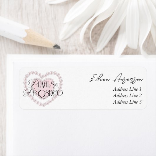 Elegante Hart Parels Prosecco Bruisende Bruidsborr Etiket (Insitu)