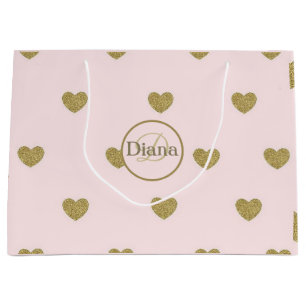 Elegante harten Blush Roze Monogram Naam Groot Cadeauzakje