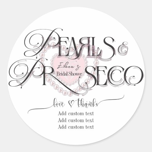 Elegante harten parels Prosecco Bruisende Bruids d Ronde Sticker (Voorkant)