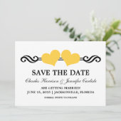 Elegante Hartjes Save the Date Uitnodiging, Geel Kaart (Staand voorkant)