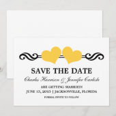 Elegante Hartjes Save the Date Uitnodiging, Geel Kaart (Voorkant / Achterkant)