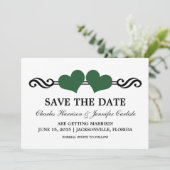 Elegante Hartjes Save the Date Uitnodiging, Groen Kaart (Staand voorkant)