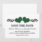 Elegante Hartjes Save the Date Uitnodiging, Groen Kaart (Voorkant / Achterkant)