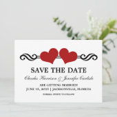 Elegante Hartjes Save the Date Uitnodiging, Rood Kaart (Staand voorkant)