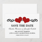 Elegante Hartjes Save the Date Uitnodiging, Rood Kaart (Voorkant / Achterkant)