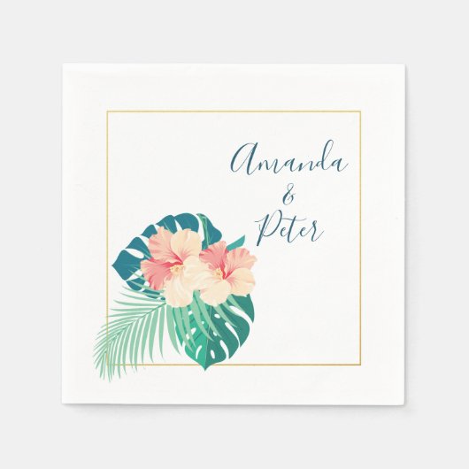 Elegante Hawaïaanse Hibiscus bruiloft papier serve Servetten (Voorkant)