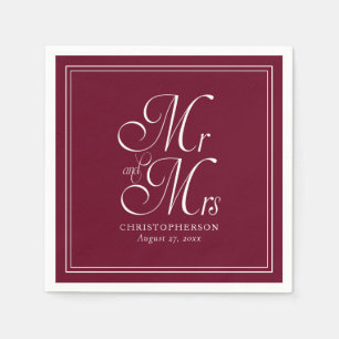 Elegante heer en mevrouw Bourgondië Marsala bruilo Servet