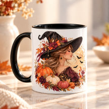Elegante Heksen Halloween Mok | Herfstmaan, Pompoe