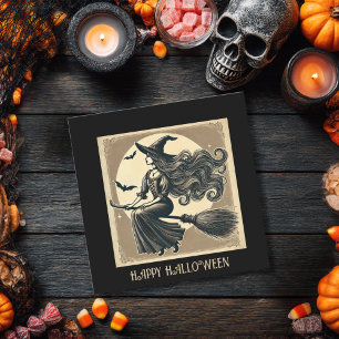 Elegante Heksenbezem Vintage Halloween Zwart Op Ma Kaart