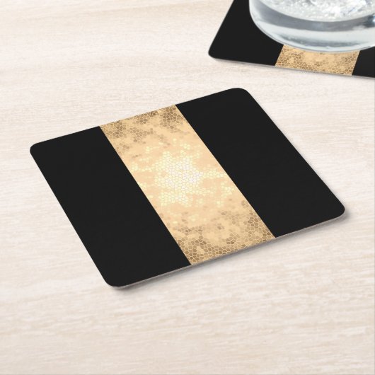 Elegante heldere faux goud en zwarte strepen vierkante kartonnen onderzetter (Schuin)