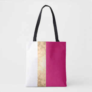 Elegante heldere faux goud roze witte strepen tote bag