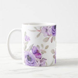 Elegante heldere Paarse bloemige Waterverf Koffiemok