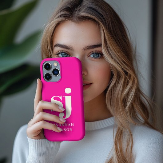 Elegante heldere roze monogram initiaal letters Case-Mate iPhone case