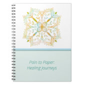 Elegante helende reizen gouden mandala bloem notitieboek (Voorkant)