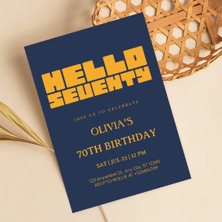 Elegante Hello Seventy Navy Blauwe 70e Verjaardag Kaart