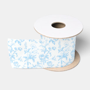 Elegante Hemelblauwe Grandmillennial Toile Bloem Lint