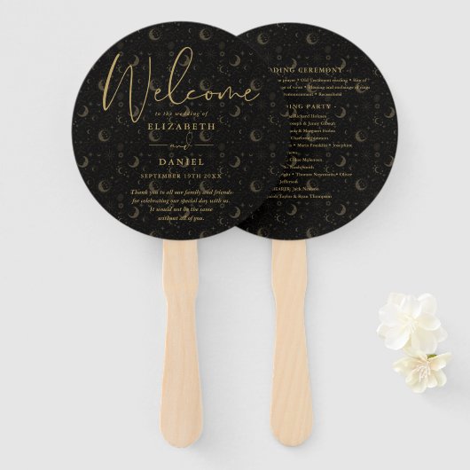 Elegante hemelse mystieke bruiloft programma Hart Handwaaier (Voorkant en achterkant)