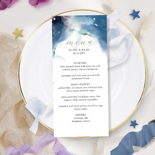 Elegante hemelse Sterrennacht hemelbruiloft Menu