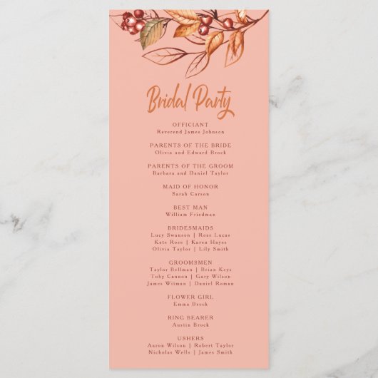 Elegante herfst Aarde Toon Terracotta Bruiloft Programma (Achterkant)
