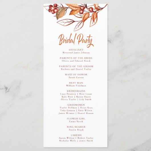 Elegante herfst Aarde Toon Terracotta Bruiloft Programma (Achterkant)