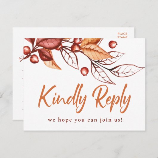 Elegante herfst Aarde Toon Terracotta Bruiloft RSV Briefkaart (Voorkant / Achterkant)