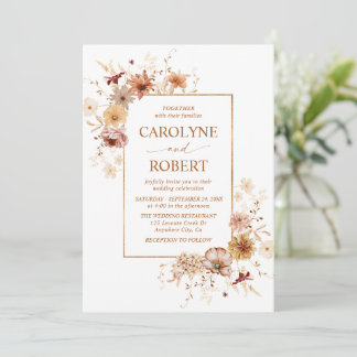 Elegante herfst aquarel bloemige bruiloft kaart
