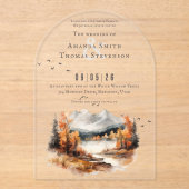 Elegante herfst berglandschap bruiloft acryl uitnodigingen (Voorkant)