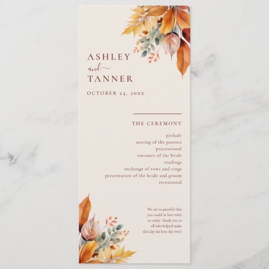 Elegante herfst bladeren herfst bruiloft programma (Voorkant)