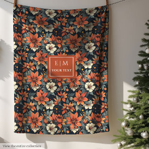 Elegante herfst bloemdeken in roestige tinten past fleece deken
