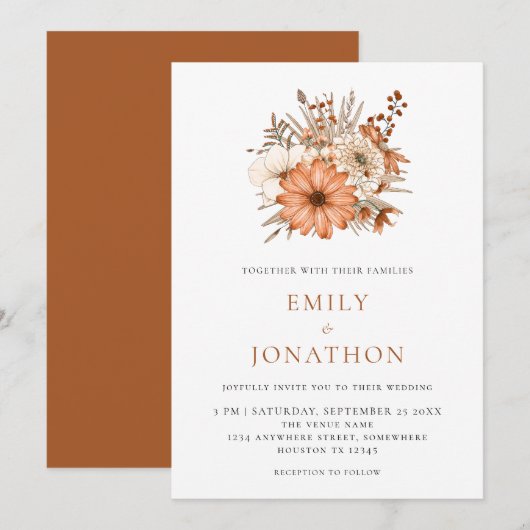 Elegante herfst bloemen bruiloft kaart (Voorkant / Achterkant)