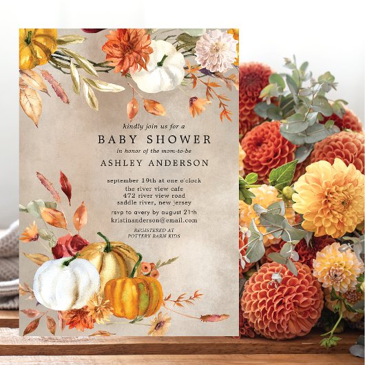 Elegante Herfst Bloemen Herfst Baby shower Kaart