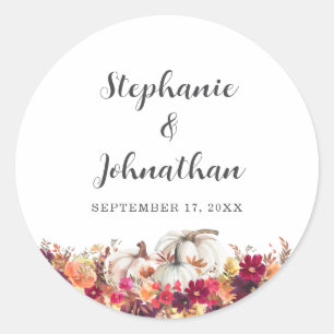 Elegante Herfst Bloemen Pompoen bruiloft Ronde Sticker