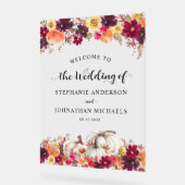 Elegante Herfst Bloemen Pompoen bruiloft Welkom Acryl Bord (Hoek)