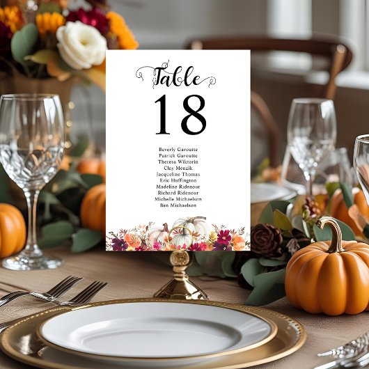 Elegante Herfst Bloemen Waterverf Trouwtafel Kaart Notitiekaartje