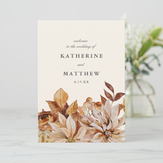 Elegante herfst bloemenaarde tonen bruiloft progra programma (Staand voorkant)