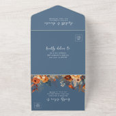 Elegante herfst bloemenblauw QR Code bruiloft All In One Uitnodiging (Buitenkant)